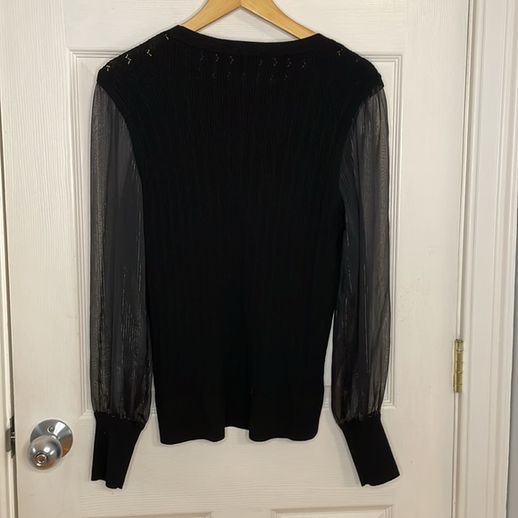 Talbots Woven Sheer Sleeve Black Crewneck Pullover Sweater Size Large - Picture 2 of 12
